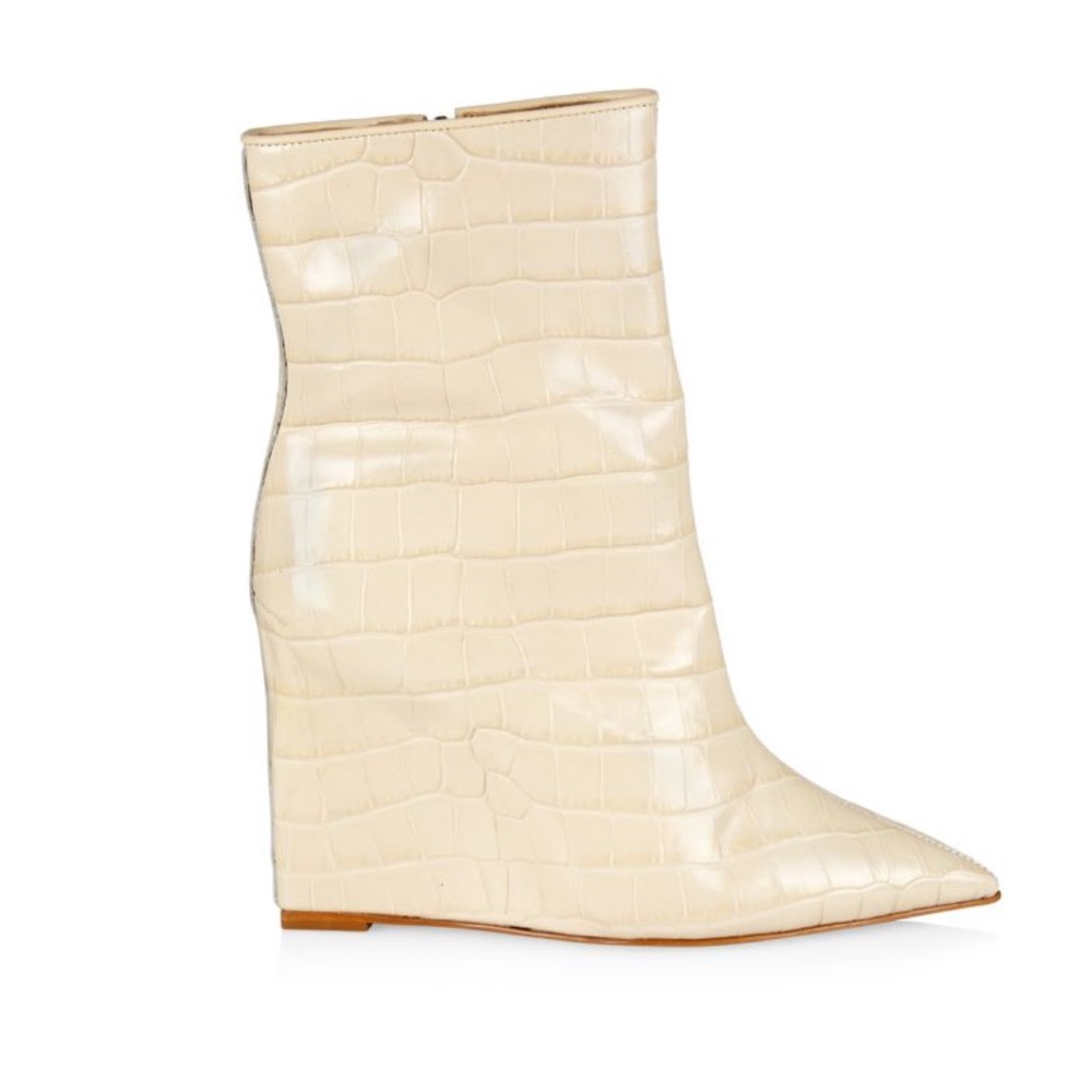 SCHUTZ Cream Croc-Embossed Wedge Ankle Boots